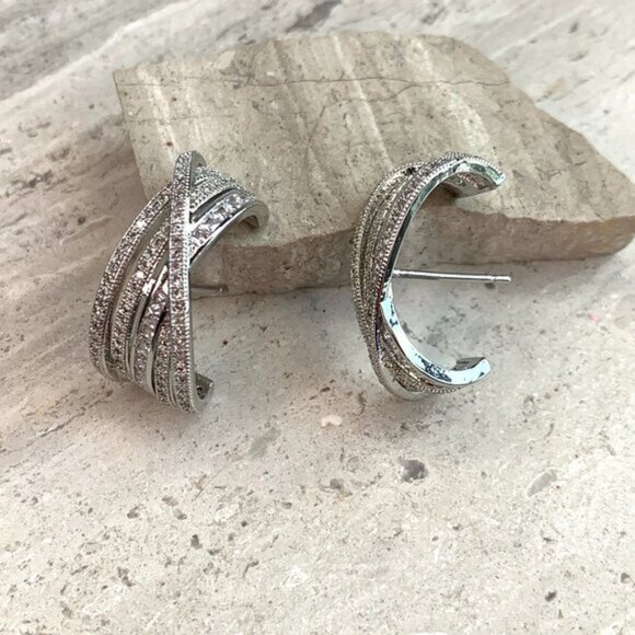 NEW~ Anthropologie Shashi Roux Silver & CZ Multi-Band Stud Earrings - Picture 4 of 11